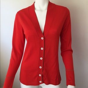 NWOT Malo orange silk/cotton cardigan w/tan trim